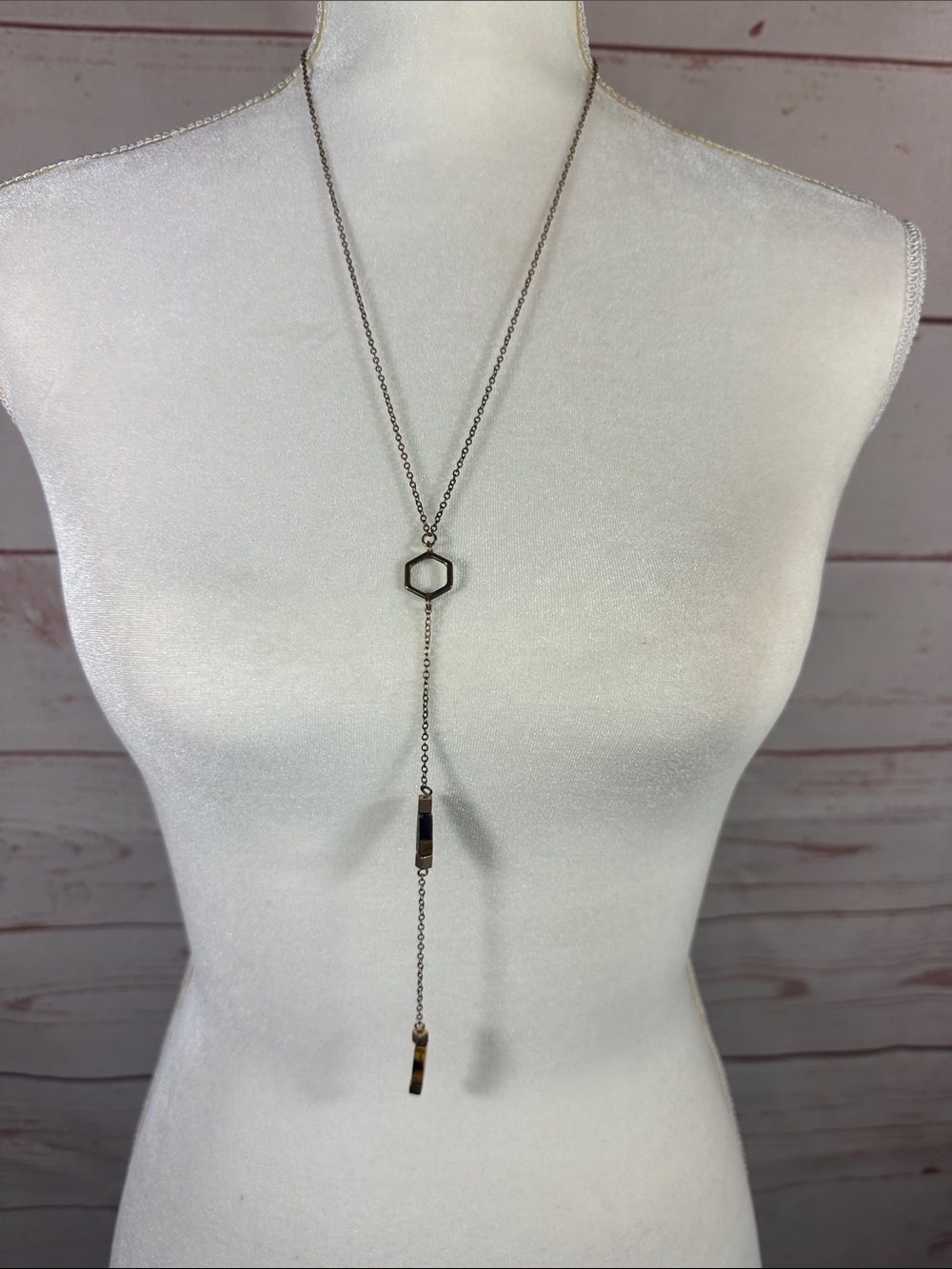 Gold Hexagon Lariat Necklace - Women Jewelry